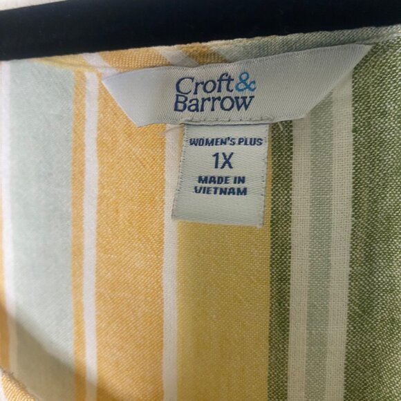 Croft & Barrow Linen Blend Dress Womens 1X  Yellow Striped Sleeveless Sundress - Picture 2 of 9